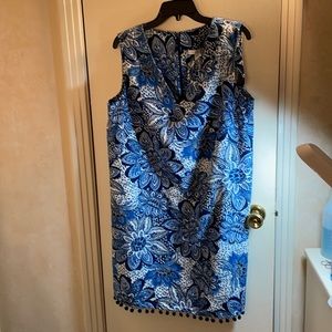 London Times Size 16 Blue and White Flowered Dress